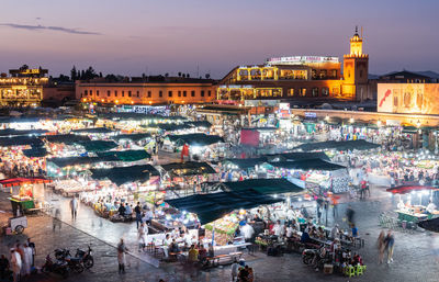 High angle view of people at a market in marrakesh