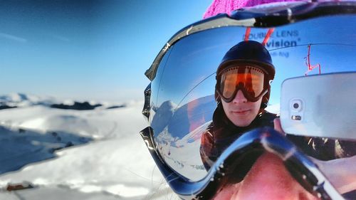 Close-up of sunglasses in winter