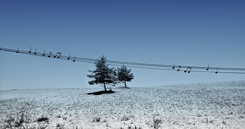 Scenic view of snow covered landscape against clear sky