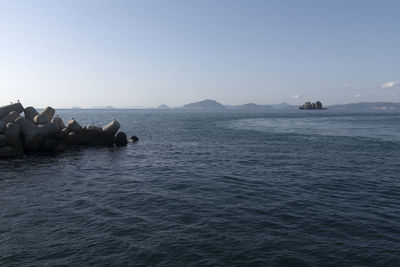 Scenic view of sea against clear sky