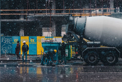 Wet road in city during winter