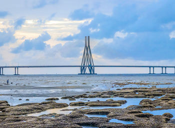 Scenic view of sea against sky with sea-link