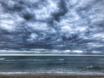 Scenic view of sea against cloudy sky