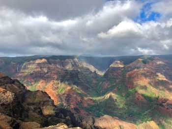 Scenic view of mountains against cloudy sky