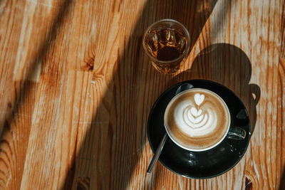 High angle view of coffee on table