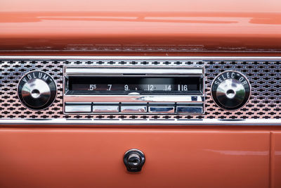 Close-up of radio in car