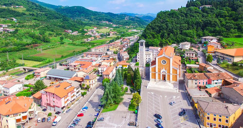 High angle view of townscape against sky