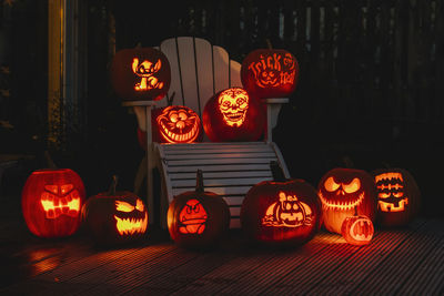 View of illuminated pumpkins