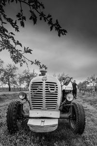 Tractor parked in field