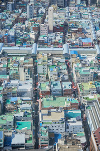 High angle view of buildings in city