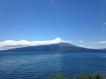 Scenic view of lake against cloudy sky