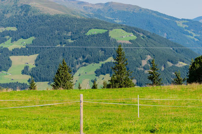 Scenic view of field against mountains