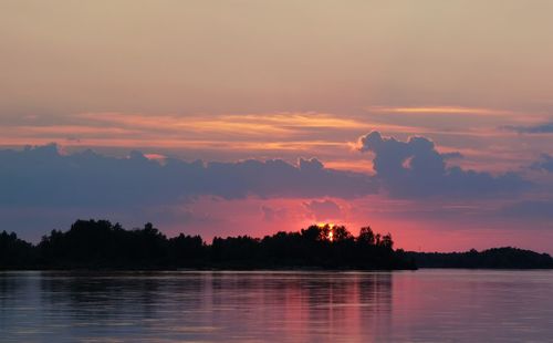 Scenic view of lake against sky during sunset