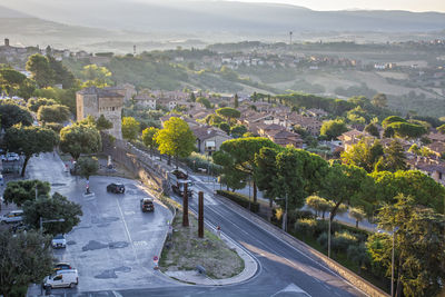 High angle view of townscape against sky