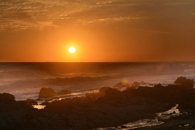 Scenic view of sea against sky during sunset