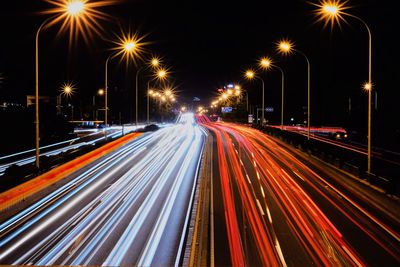 Light trails on highway at night