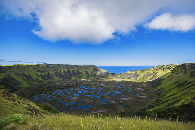 Scenic view of landscape against blue sky