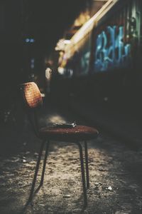 Close-up of illuminated table