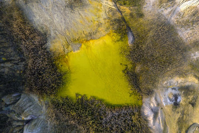 High angle view of stream flowing through rocks