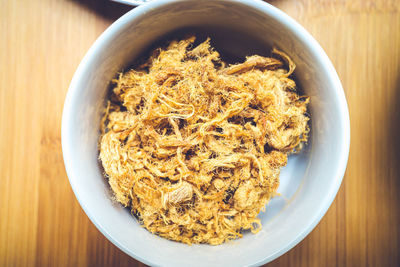 High angle view of breakfast served on table