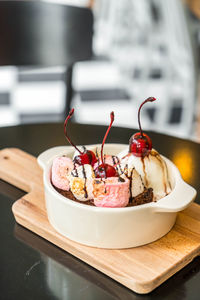 Close-up of dessert in plate on table