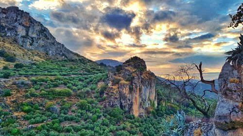 Panoramic view of landscape against sky during sunset