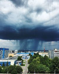 View of cityscape against cloudy sky