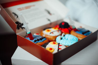 High angle view of food on table