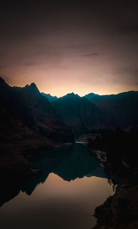 Scenic view of mountains against sky during sunset