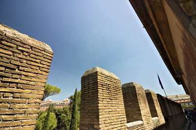 Low angle view of old building against clear sky