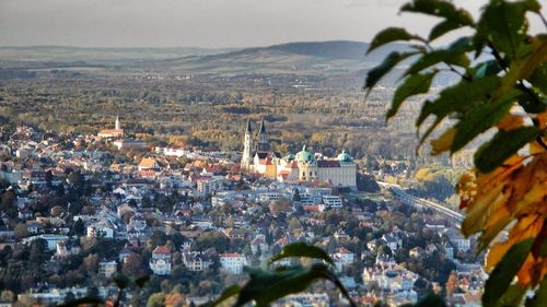 High angle view of town against sky