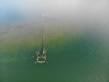 High angle view of boat in lake