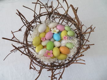 Close-up of multi colored eggs