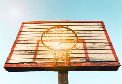 Low angle view of basketball hoop against clear sky