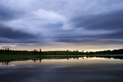 Scenic view of lake against sky during sunset