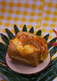 High angle view of bread in plate