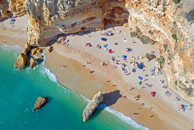 High angle view of rocks on beach