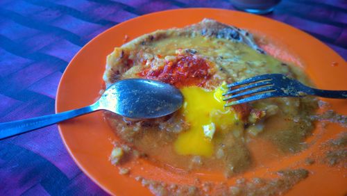 High angle view of breakfast served in plate