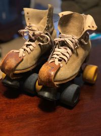 Roller skates on table