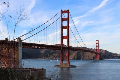 View of suspension bridge over river