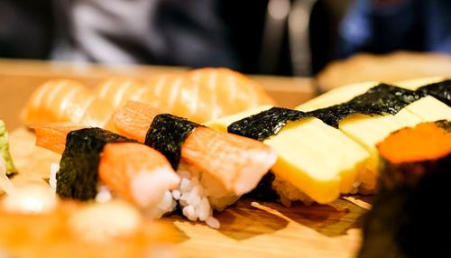 Close-up of sushi on table
