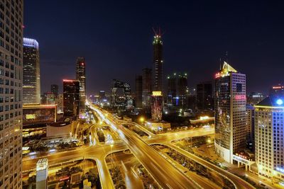 Aerial view of beijing city lit up at night