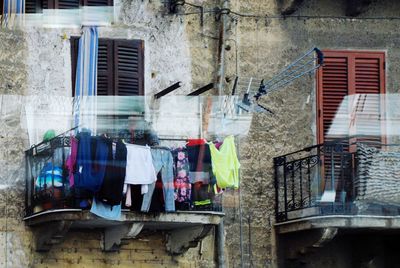 Clothes drying against building