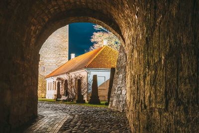 Footpath amidst buildings in city