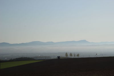 Scenic view of field against clear sky