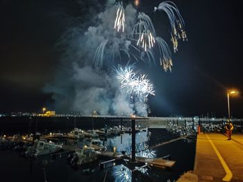 Firework display at night