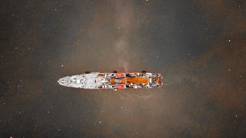 Aerial view of ship in sea