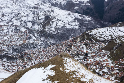 High angle view of snow on mountain