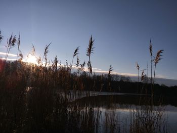 Scenic view of lake against sky during sunset