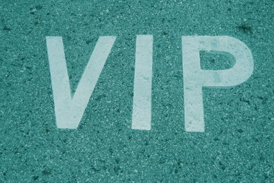 High angle view of vip text on road